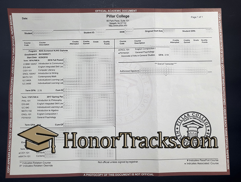 Buy Pillar College transcript