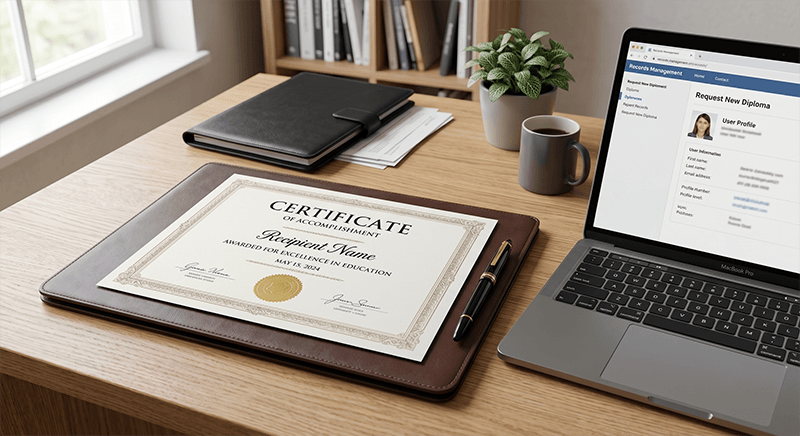 Photorealistic high-resolution blog image showing a generic diplomas