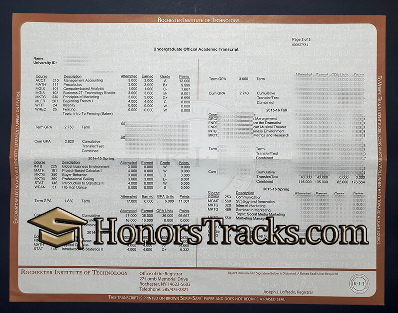 get Rochester Institute of Technology transcript