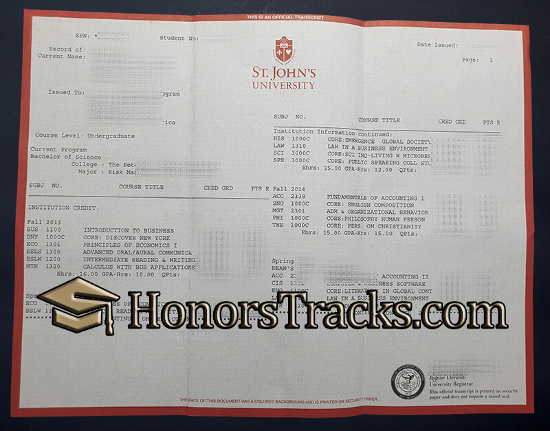 Buy St John's University transcript